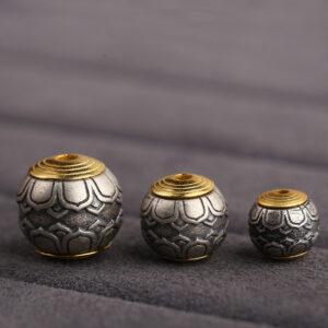 round bead, lotus flower pattern bead, spacer bead, s925 sterling silver, silver bead, oxidized silver bead