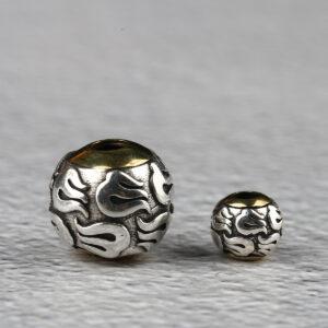 round bead, flame pattern bead, spacer bead, s925 sterling silver, silver bead, oxidized silver bead