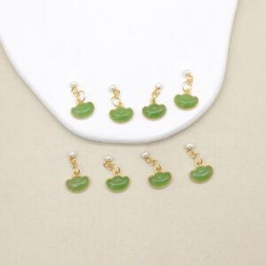 green nephrite yuanbao flower charm, gild sterling silver charm, golden charm