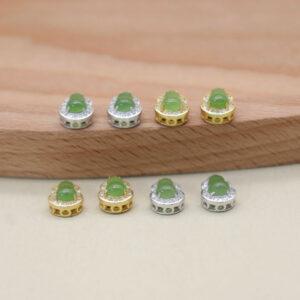 green nephrite gourd bezel bead, sterling silver bead, gild bead, golden bead