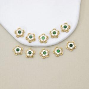 white shell flower bezel bead, gild sterling silver bead, golden bead