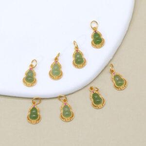 gourd charm, nephrite charm, green bead, sterling silver charm, gild bead, golden charm, 2 pcs / 5 pcs
