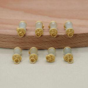 nephrite bamboo branch charm, gild sterling silver bracelet connector, golden charm