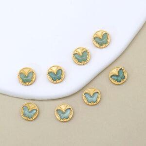 blue jadeite butterfly bezel bead, gild sterling silver round bead, golden bead