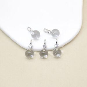 clear quartz ball bead charm, sterling silver charm