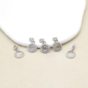 clear quartzite round bead charm, sterling silver charm