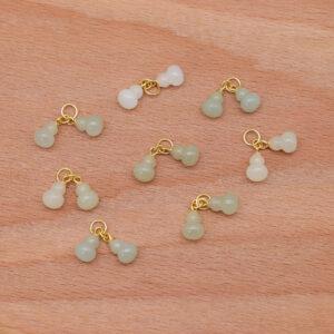double nephrite gourds charm, gild sterling silver charm, golden charm