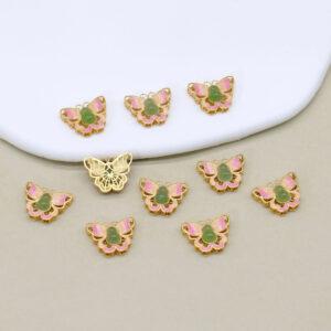 gourd charm, pink butterfly charm, nephrite charm, green bead, enamel bead, sterling silver charm, gild bead, golden charm, 2 pcs / 5 pcs