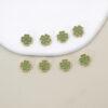 green nephrite four-leaf clover bezel bead, gild sterling silver bead, golden bead