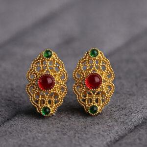 gild s925 sterling silver hollow flower pattern oval bead, spacer bead, golden bead