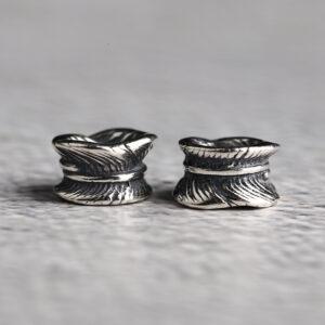 oxidized s925 sterling silver feather pattern ring shape bead, spacer bead