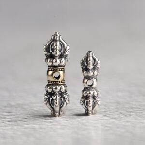 oxidized s925 sterling silver lotus flower pattern Vajra shape bead, spacer bead