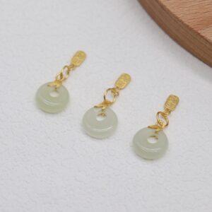 Pingan knot charm, nephrite charm, sterling silver charm, gild bead, golden charm, 2 pcs / 5 pcs