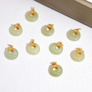 Pingan knot charm, eccentric circle charm, nephrite charm, sterling silver charm, gild bead, golden charm, 2 pcs / 5 pcs
