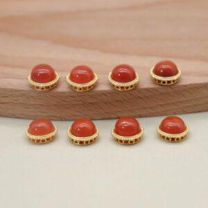 nanhong red agate round shape bezel bead, gild sterling silver bead, golden bead