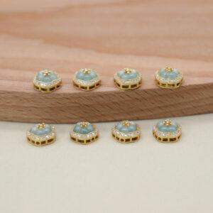 blue jadeite peach flower bezel bead, gild sterling silver bead, golden bead