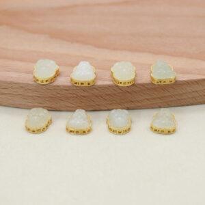 white nephrite pixiu animal bezel bead, gild sterling silver bead, golden bead