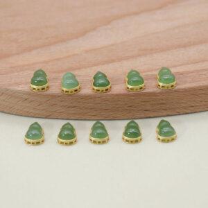 green nephrite gourd shape bezel bead, gild sterling silver bead, golden bead