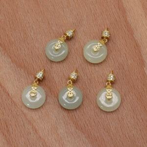 nephrite pingan knot donut shape charm, gild sterling silver charm, golden charm
