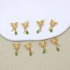 green nephrite gourd butterfly shape charm, gild sterling silver charm, golden charm
