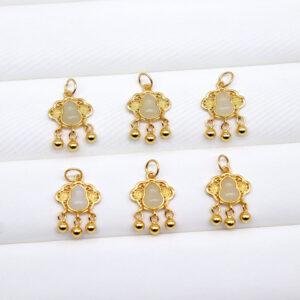 gourd charm, ruyu flower charm, nephrite charm, white bead, sterling silver charm, gild bead, golden charm, 2 pcs / 5 pcs