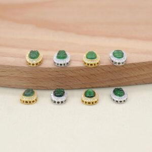 green jadeite leaf shape bezel bead, gild sterling silver bead, golden bead