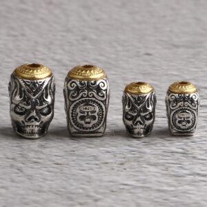 flower pattern skull shape oxidized s925 sterling silver bead, spacer bead