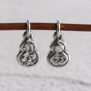 flower pattern gourd shape oxidized s925 sterling silver charm