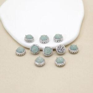 jadeite donut shape bezel bead, sterling silver bead