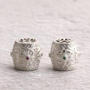 flower pattern drum shape shining s925 sterling silver bead