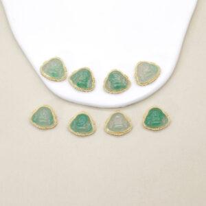 green texture quartz Buddha shape bezel bead, gild sterling silver bead, golden bead