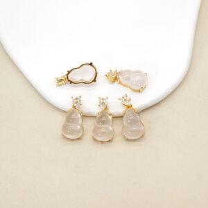 rose quartz gourd shape charm, gild sterling silver charm, golde charm