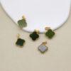 green nephrite four-leaf clover shape charm, gild sterling silver charm, golden charm