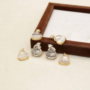 clear quartz Buddha shape charm, gild sterling silver charm, golden charm