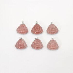Strawberry Quartz Buddha shape charm pendant, sterling silver charm