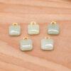 light green nephrite square shape charm pendant, gild sterling silver charm, golden pendant