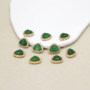 green jadeite Buddha shape charm pendant, gild sterling silver charm, golden pendant