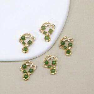 green nephrite starry sky shape charm pendant, gild sterling silver charm, golden pendant