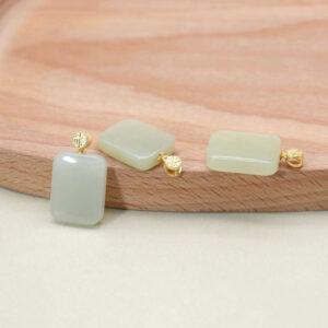 simple rectangle shape nephrite charm pendant, gild sterling silver charm, golden pendant