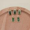 rectangle shape green nephrite charm pendant, gild sterling silver charm, golden pendant
