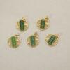 bamboo shape green nephrite charm pendant, gild sterling silver charm, golden pendant
