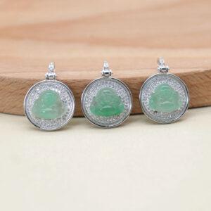 Buddha shape green texture quartz charm pendant, gild sterling silver charm, golden pendant