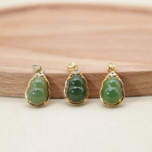 gourd shape nephrite charm pendant, gild sterling silver charm, golden pendant