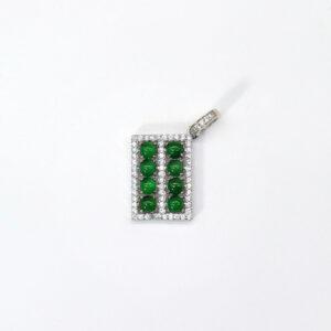 abacus shape green jadeite charm pendant, gild sterling silver charm, golden pendant