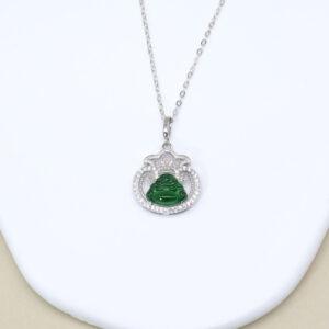 Buddha shape green jadeite charm pendant, gild sterling silver charm, golden pendant