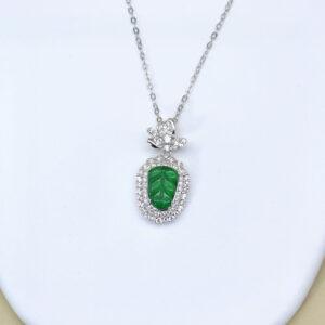 leaf shape green jadeite charm pendant, gild sterling silver charm, golden pendant