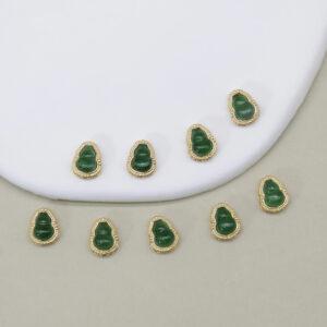 green jadeite gourd shape bezel bead, gild sterling silver bead, golden bead