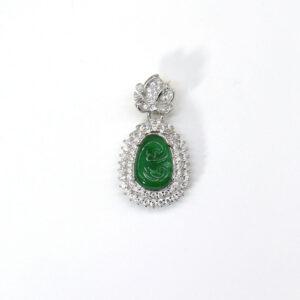 ruyi shape green jadeite charm pendant, sterling silver charm