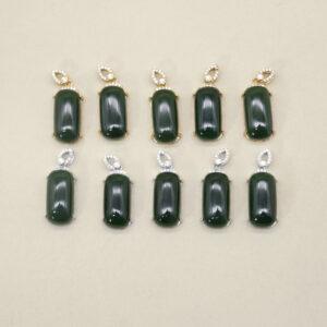 oval shape green nephrite charm pendant, gild sterling silver charm, golden pendant