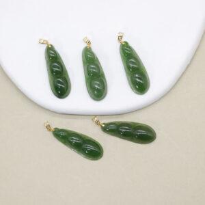bean pod shape green nephrite charm pendant, 18k gold charm, golden pendant